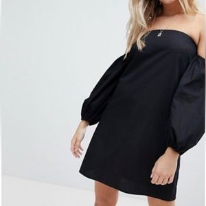 Asos Cotton off the shoulder black mini dress